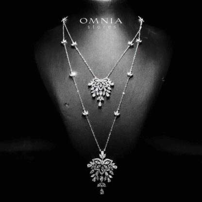 Ahoo White Bridal Long chain Set Accessories High Quality Zircon Stone In Rhodium Plated - Image 2