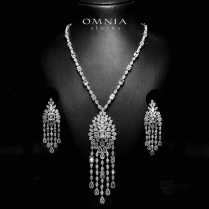 Sharjaha White Bridal Long chain Set Accessories High Quality Zircon Stone In Rhodium Plated