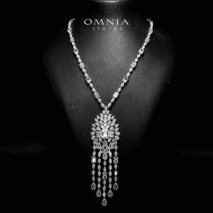 Sharjaha White Bridal Long chain Set Accessories High Quality Zircon Stone In Rhodium Plated - Image 2