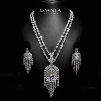 Àmaal Yellow Bridal Long chain Set Accessories High Quality Zircon Stone In Rhodium Plated