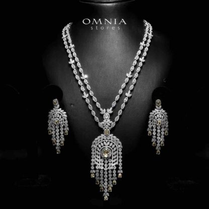 Àmaal Yellow Bridal Long chain Set Accessories High Quality Zircon Stone In Rhodium Plated