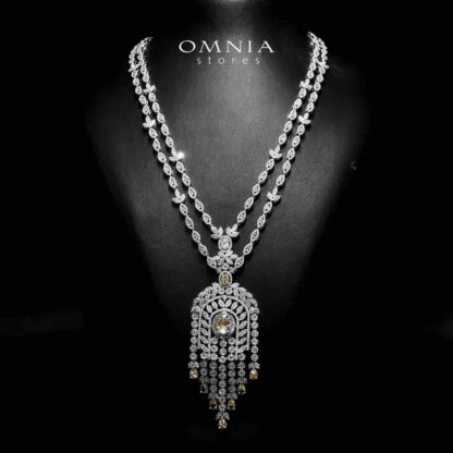 Àmaal Yellow Bridal Long chain Set Accessories High Quality Zircon Stone In Rhodium Plated - Image 2