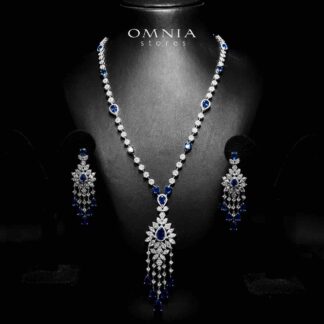 Azadeh Blue Bridal Long chain Set Accessories High Quality Zircon Stone In Rhodium Plated