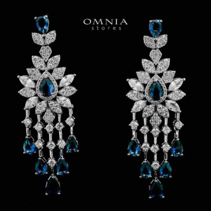 Azadeh Blue Bridal Long chain Set Accessories High Quality Zircon Stone In Rhodium Plated - Image 3