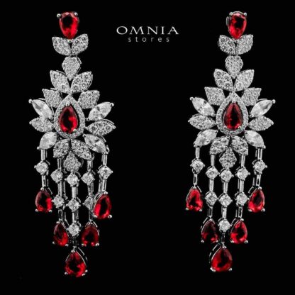 Azadeh Red Bridal Long chain Set Accessories High Quality Zircon Stone In Rhodium Plated - Image 3