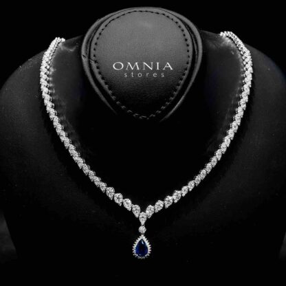 Omnia Aliya Blue Bridal Full Set in High Quality Zircon Stone in Rhodium Plated - Image 2