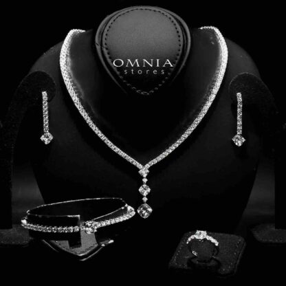 Omnia Baran White Bridal Full Set in High Quality Zircon Stone in Rhodium Plated