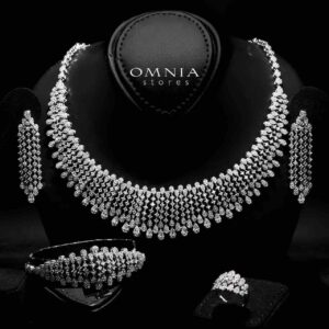 Omnia Behnaz White Bridal Full Set in High Quality Zircon Stone in Rhodium Plated