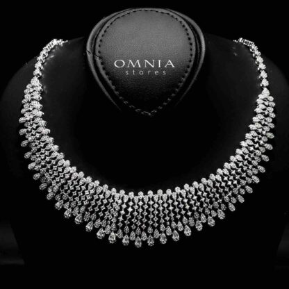 Omnia Behnaz White Bridal Full Set in High Quality Zircon Stone in Rhodium Plated - Image 2