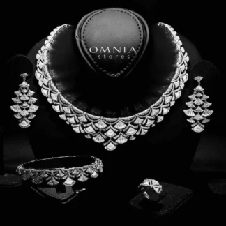 Omnia Bita White Bridal Full Set in High Quality Zircon Stone in Rhodium Plated