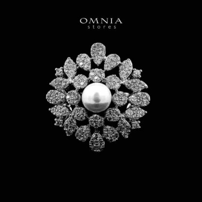 Omnia Delaram White Long Chain Pearl Full Set in High Quality Zircon Stone in Rhodium Plated - Image 3