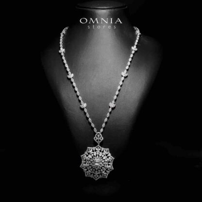Omnia Delnaz White Long Chain Full Set in High Quality Zircon Stone in Rhodium Plated - Image 2