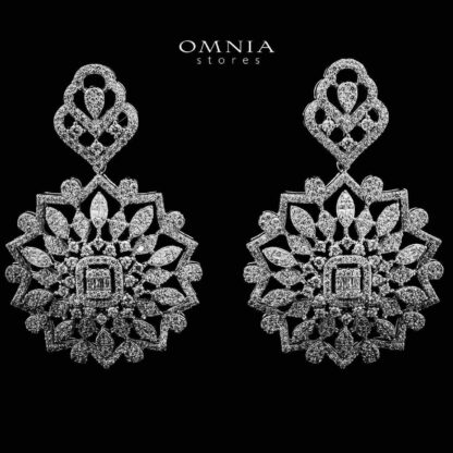Omnia Delnaz White Long Chain Full Set in High Quality Zircon Stone in Rhodium Plated - Image 3