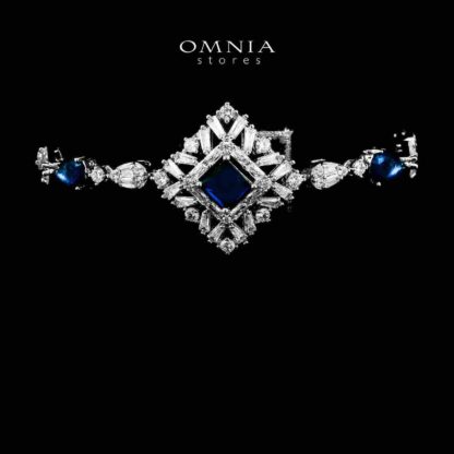 Omnia Donya Blue Long Chain Full Set in High Quality Zircon Stone in Rhodium Plated - Image 5