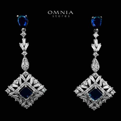 Omnia Donya Blue Long Chain Full Set in High Quality Zircon Stone in Rhodium Plated - Image 3