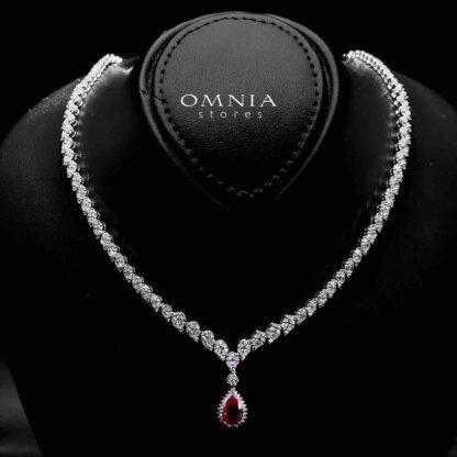 Omnia Aliya Red Bridal Full Set in High Quality Zircon Stone in Rhodium Plated - Image 2