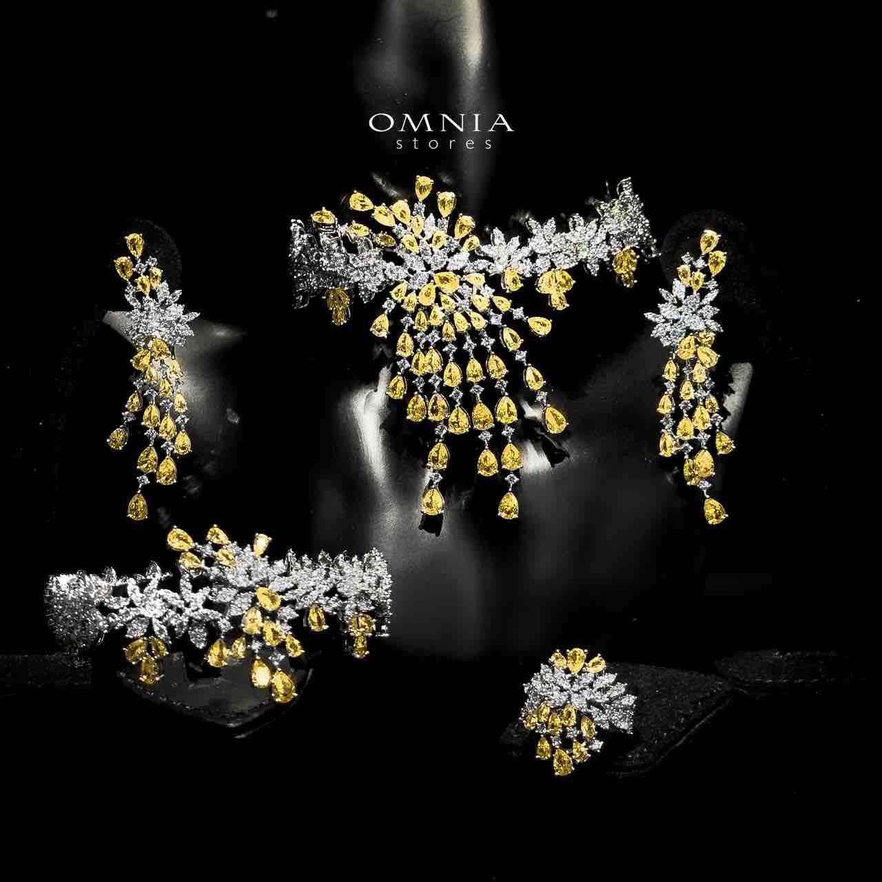 Omnia Taghreed Yellow Choker Full Set in High Quality Zircon Stone in Rhodium Plated