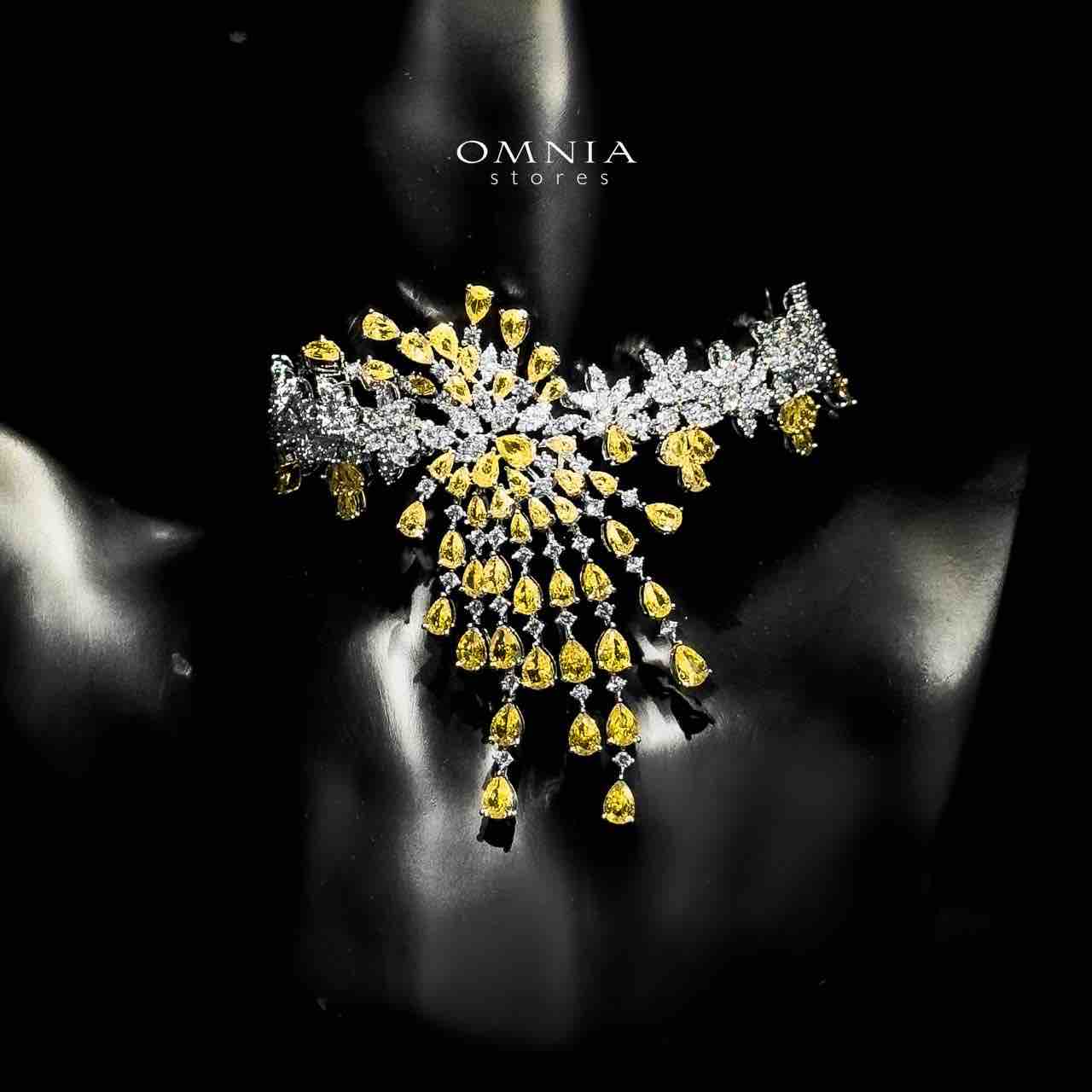 Omnia Taghreed Yellow Choker Full Set in High Quality Zircon Stone in Rhodium Plated - Image 2