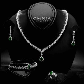 Omnia Aliya Green Bridal Full Set in High Quality Zircon Stone in Rhodium Plated