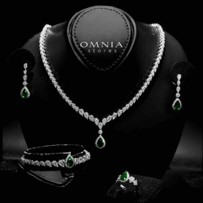 Omnia Aliya Green Bridal Full Set in High Quality Zircon Stone in Rhodium Plated
