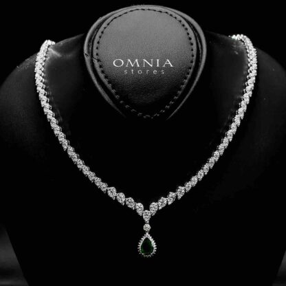 Omnia Aliya Green Bridal Full Set in High Quality Zircon Stone in Rhodium Plated - Image 2