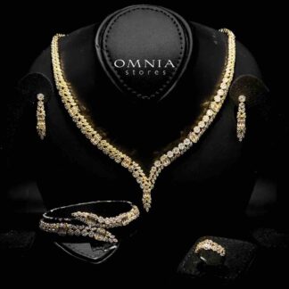 Omnia Elham Gold Plated Bridal Full Set in High Quality Zircon Stone in Rhodium Plated
