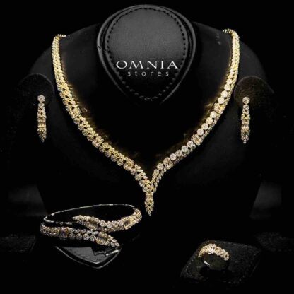 Omnia Elham Gold Plated Bridal Full Set in High Quality Zircon Stone in Rhodium Plated