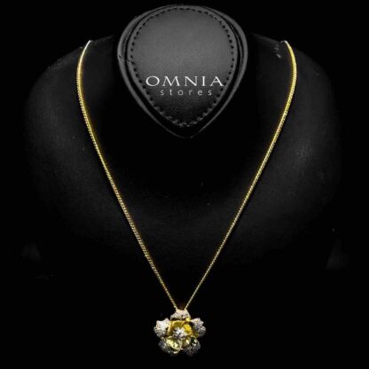 Omnia Elnaz Gold Plated Flower Design Necklace, Earrings & Ring Set in High Quality Zircon Stone in Rhodium Plated - Image 2