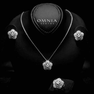 Omnia Farahnaz Silver Necklace, Earrings & Ring Set in High Quality Zircon Stone in Rhodium Plated