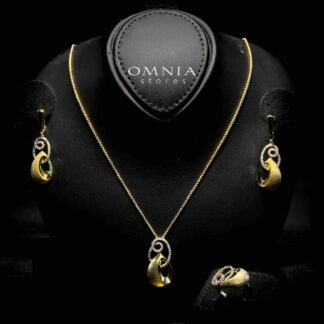 Omnia Farideh Gold Plated Necklace, Earrings & Ring Set in High Quality Zircon Stone in Rhodium Plated