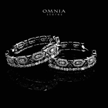 Haleh Hoop Silver Color Earrings in High Quality Zircon Stone in Rhodium Plated - Image 3