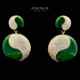 Golnaz Green Gold Plated Earrings in High Quality Zircon Stone in Rhodium Plated