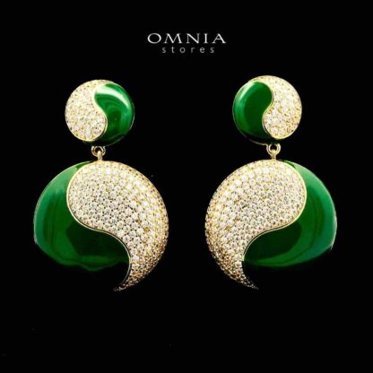 Golnaz Green Gold Plated Earrings in High Quality Zircon Stone in Rhodium Plated - Image 2