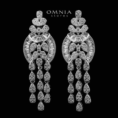 Hasti Drop Silver Color Earrings in High Quality Zircon Stone in Rhodium Plated