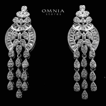 Hasti Drop Silver Color Earrings in High Quality Zircon Stone in Rhodium Plated - Image 2