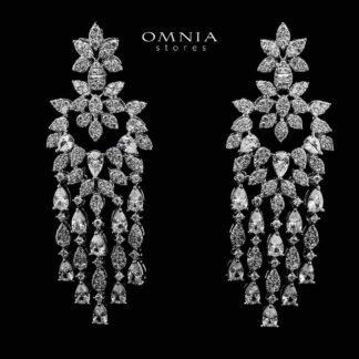 Havva Drop Silver Color Earrings in High Quality Zircon Stone in Rhodium Plated