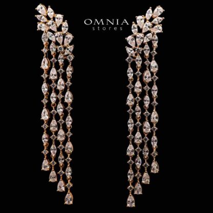 Homa Goledn Drop Gold Plated Earrings in High Quality Zircon Stone in Rhodium Plated