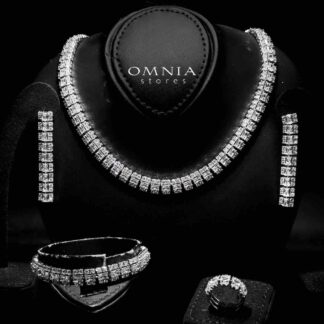Omnia Hedieh White Bridal Full Set in High Quality Zircon Stone in Rhodium Plated