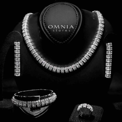 Omnia Hedieh White Bridal Full Set in High Quality Zircon Stone in Rhodium Plated