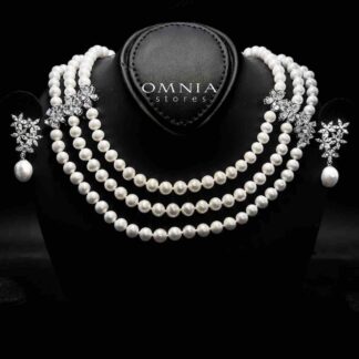 Omnia Katayoun Fresh Real Water Pearl Necklace and Earrings Set in 925 Silver Accessories With High Quality Simulated Diamonds