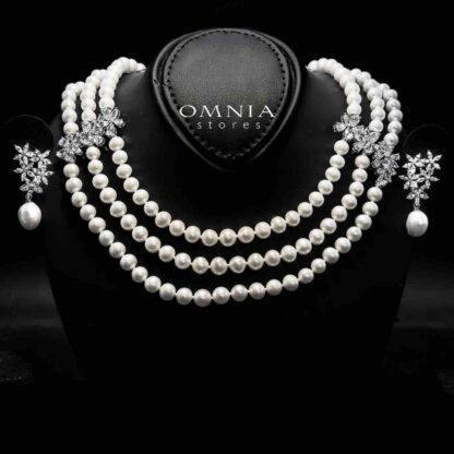 Omnia Katayoun Fresh Real Water Pearl Necklace and Earrings Set in 925 Silver Accessories With High Quality Simulated Diamonds