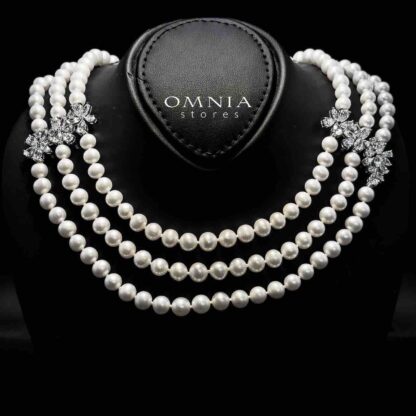 Omnia Katayoun Fresh Real Water Pearl Necklace and Earrings Set in 925 Silver Accessories With High Quality Simulated Diamonds - Image 2