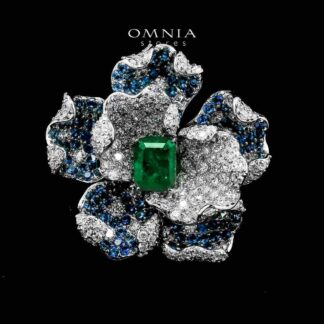 Omnia Kimiya Flower Brooch in 925 Silver with High Quality Simulated Diamonds