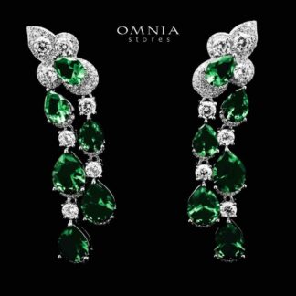 Omnia Ladan Green Drop Earrings In 925 Silver High Quality Simulated Diamonds