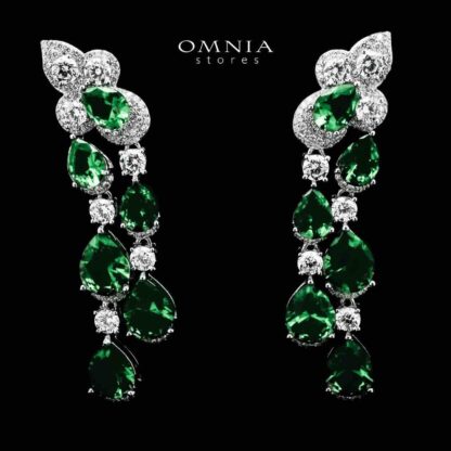 Omnia Ladan Green Drop Earrings In 925 Silver High Quality Simulated Diamonds