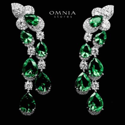 Omnia Ladan Green Drop Earrings In 925 Silver High Quality Simulated Diamonds - Image 2