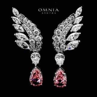 Laleh Pink Winged Earrings In 925 Silver High Quality Simulated Diamonds