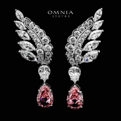 Laleh Pink Winged Earrings In 925 Silver High Quality Simulated Diamonds