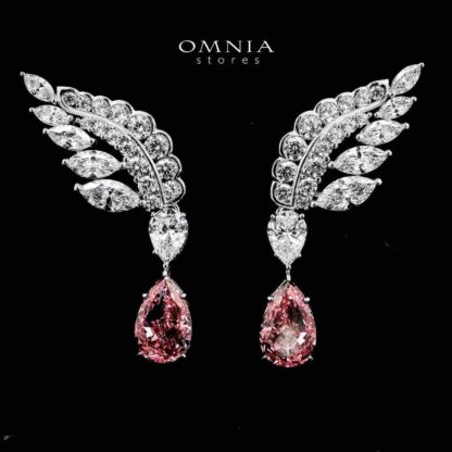 Laleh Pink Winged Earrings In 925 Silver High Quality Simulated Diamonds - Image 2