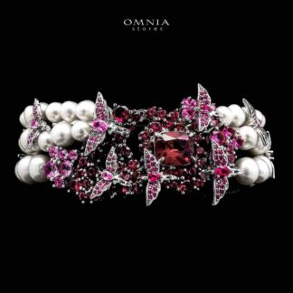 Omnia Blossom Pearl Bracelet in 925 Silver with High Quality Simulated Diamonds